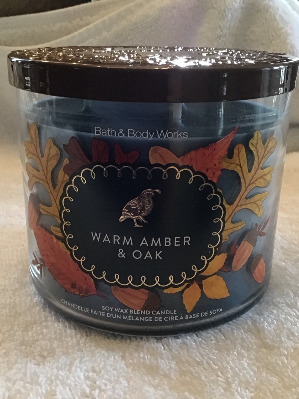 Bath & Body Works 3 wick candle Warm Amber & Oak